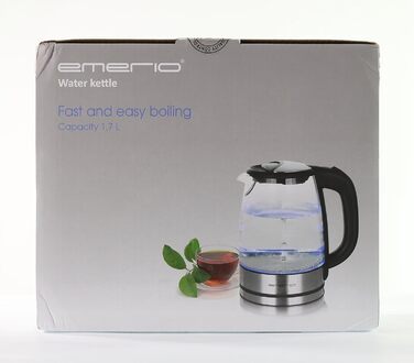 Електричний скляний чайник Emerio 1,7 л, 2200 Вт, LED-підсвітка, боросилікатне скло, BPA Free