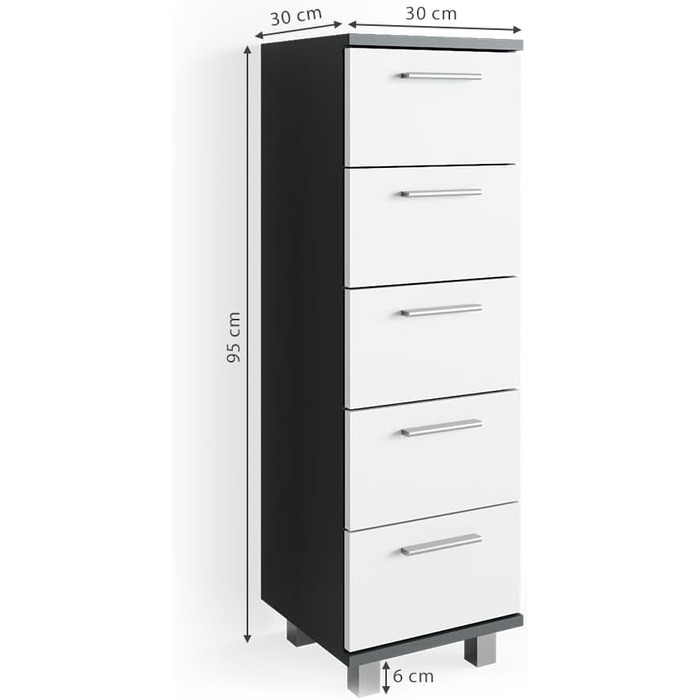 Пенал для ванної Vicco Ilias, антрацит/білий, 30x95 см