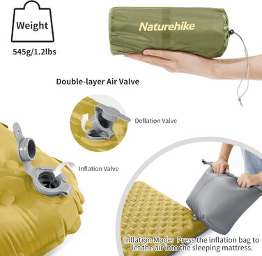 Термокилимок Naturehike 3,5R для кемпінгу, ультралегкий, 4 сезони (-6℃), самонадувний, з мішком-насосом, висока ізоляція, для зими