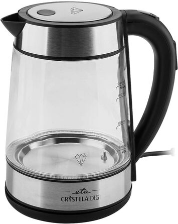 Скляний електрочайник ETA Crystela Digi з регулюванням температури 50-100°C, функцією підтримки тепла, 1.7 л, 2200 Вт