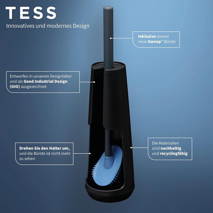 Підлоговий тримач для туалетної щітки Tiger Tess з гнучкою щіткою Swoop, чорний/антрацит