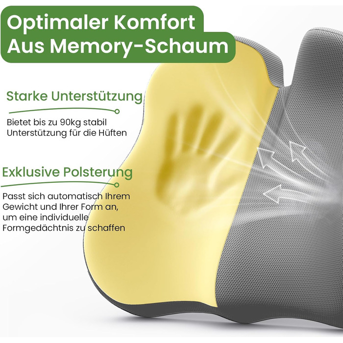Подушка для сидіння з піни Memory Foam A-Pce: для офісного крісла, дому та авто, ергономічна, сіра