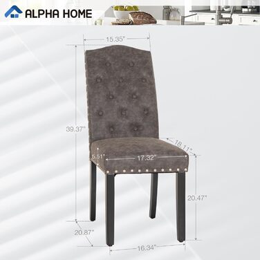 Набір з 4 стільців ALPHA HOME для їдальні та кухні, сірі, з м'яким сидінням зі штучної шкіри та високою спинкою, масивні дерев'яні ніжки
