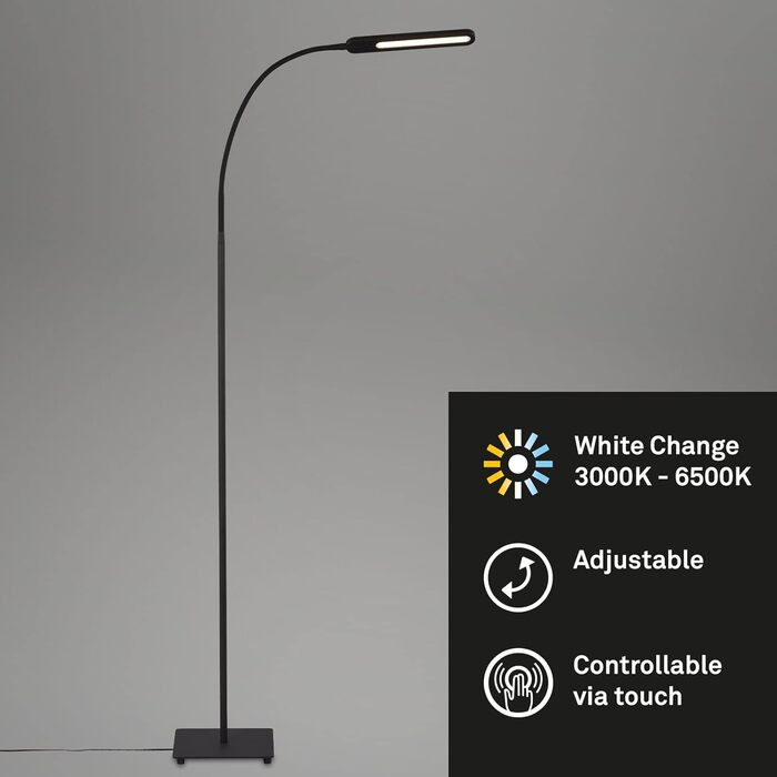 BRILONER LED торшер з димером, сенсорний, регульований світло, для вітальні, читання, чорний, 20,8x20,8x183 см