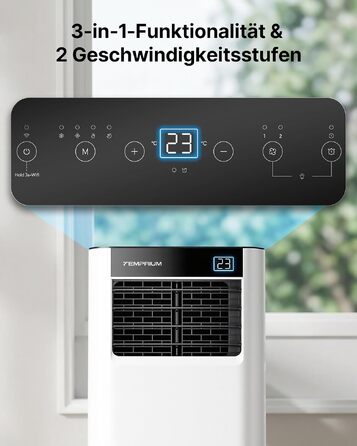 Мобільний кондиціонер 9000 BTU 2.6 кВт з шлангом + APP-керування | 3-в-1 для кімнат до 25 м²