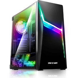 Корпус для ПК Spirit of Gamer Clone 4 RGB, прозора стінка із загартованого скла, для ігрового комп'ютера, середній Tower, сумісний з ATX/MATX/ITX, 2 адресовані вентилятори 120 мм у комплекті