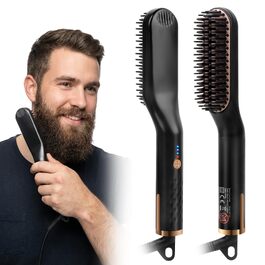 Електричний випрямляч для бороди та вусів 3 в 1, міні-прасуючка-щітка для волосся з 3 режимами температури (120-200°C), швидкий підігрів за 30с, професійний догляд для дому та салону