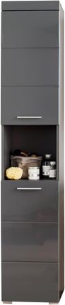 Високий шафа для ванної trendteam Amanda, 37x190x31 см, агавово-сірий глянець