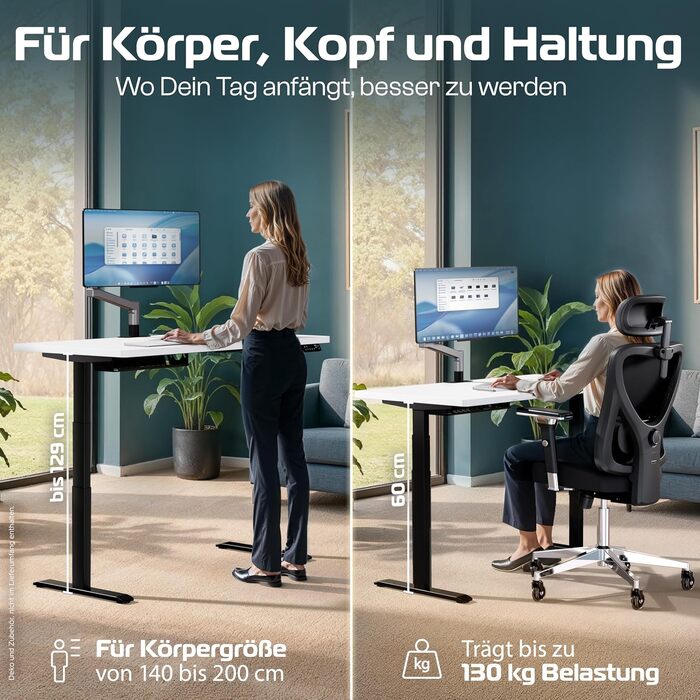 Електричний стіл CleverDesk з регулюванням висоти 160x80 см, чорна рама, біла стільниця - тестований, з пам'яттю, 2x USB, кабель-канал