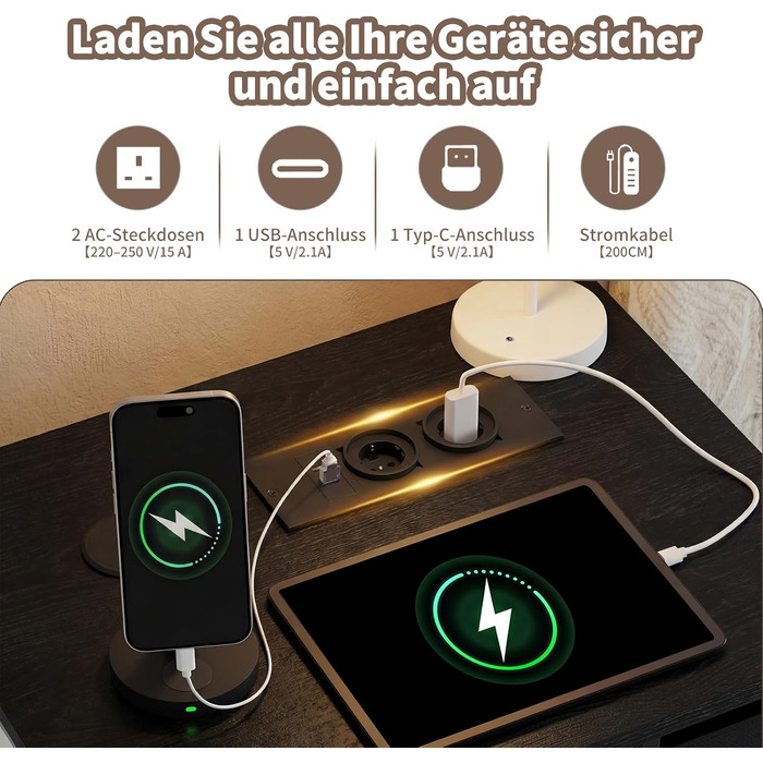 Кутовий комп'ютерний стіл L-подібний JUMMICO з 4 ящиками, розетками та USB, 140x80 см, чорний