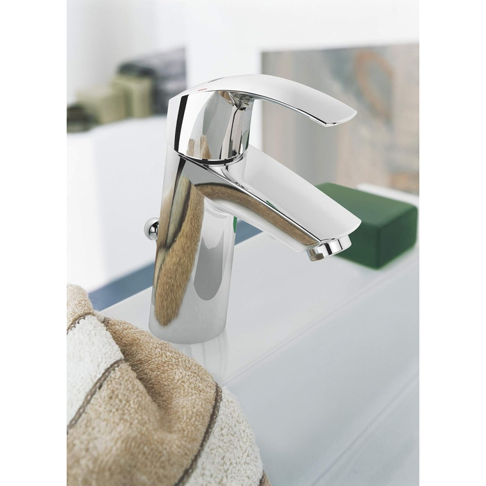 Змішувач для ванної кімнати Grohe Eurosmart, економічний, хром, з витяжною пробкою, 17 см, проста установка