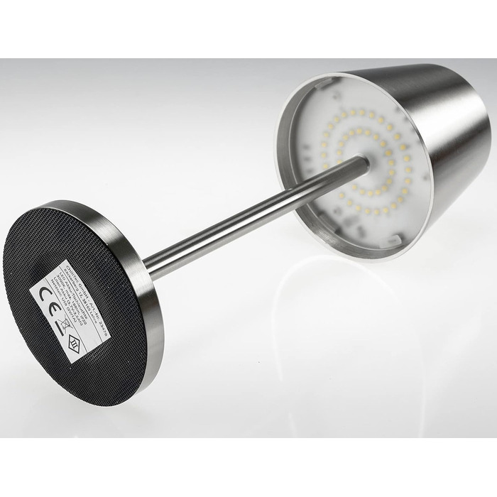 Настільна LED лампа ChiliTec з акумулятором, димуванням, 30 см, USB зарядка, для дому та вулиці, IP44, тепле світло, сенсорний вимикач, срібляста