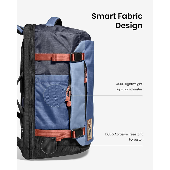 Дорожній рюкзак tomtoc 28L/40L для подорожей та літака, TSA-сумісний рюкзак для ручної поклажі (Coastal Blue-ripstop)