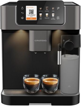 Кавомашина автоматична Grundig KVA 8230, 19 бар, сталева кавомолка, капучинатор, підігрів чашок, чорний/сріблястий