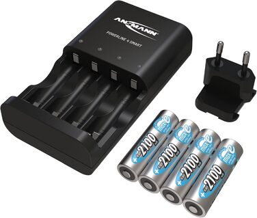 Зарядний пристрій ANSMANN Powerline 4 Smart з 4-ма акумуляторами AA 2100mAh, автоматичний зарядний пристрій з режимом відновлення (Repair-Modus)