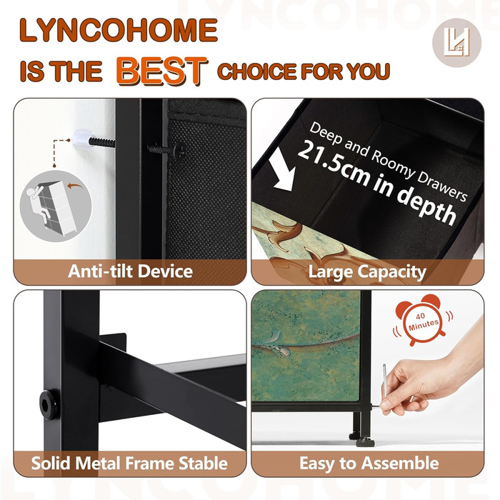 LYNCOHOME комод із тканинними шухлядами, 9 секцій, для вітальні, спальні, коридору, кухні чи офісу