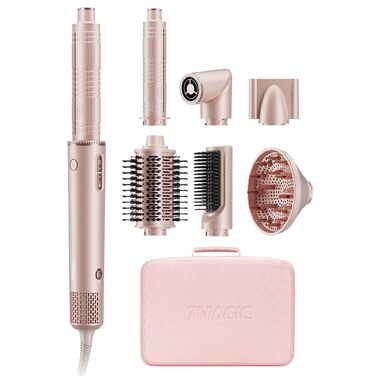 Стайлер для волосся 7 в 1 Airstyler: фен з дифузором та автоматична плойка для завивки, рожевий