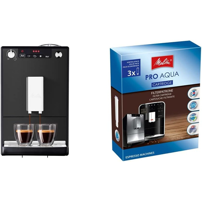 Кавова машина Melitta Solo E950-444, матова чорна, з фільтрами Pro Aqua (3 шт.), захист від накипу, просте обслуговування