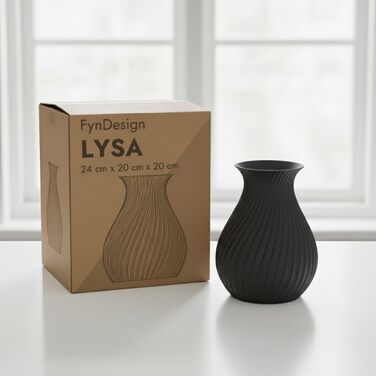 Ваза Moderne LYSA 24 см чорна - 3D-друк PLA, декор для квітів (сухих та свіжих), виготовлено в Німеччині, матова