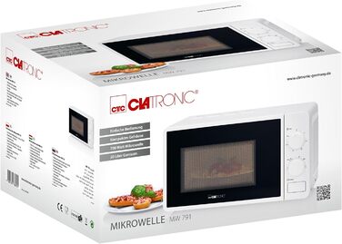 Мікрохвильова піч Clatronic MW 791, 20 л, 700 Вт, 6 режимів, підсвітка, біла
