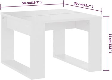 Журнальний стіл vidaXL для вітальні, білий, 50x50x35 см, деревостружковий матеріал