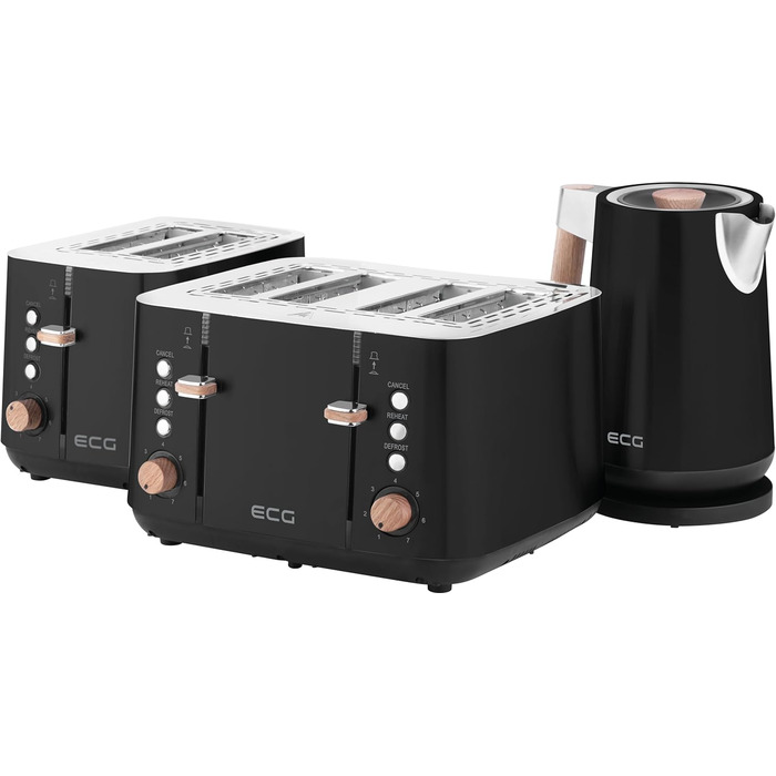 Тостер ECG ST 4768 Timber Black, 4 скибки, чорний, дерево