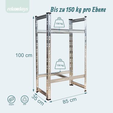 Стелаж для шин Relaxdays на 4–6 коліс, сталевий, 100 x 85 x 35 см, навантаження 150 кг на полицю, сріблястий