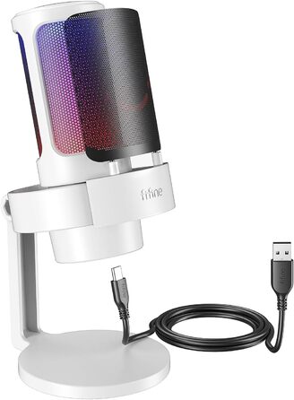 USB мікрофон FIFINE для ПК, ігровий, для стрімінгу, подкастів та студії, з RGB підсвіткою, кнопкою вимкнення звуку, роз'ємом для навушників і поп-фільтром, сумісний з PS4, PS5, Mac
