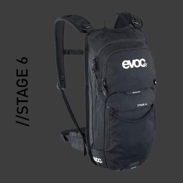 Рюкзак EVOC STAGE 6 чорний, з регульованими лямками BRACE LINK, системою вентиляції AIR FLOW CONTACT, відділенням для інструментів, без гідратора, універсальний розмір