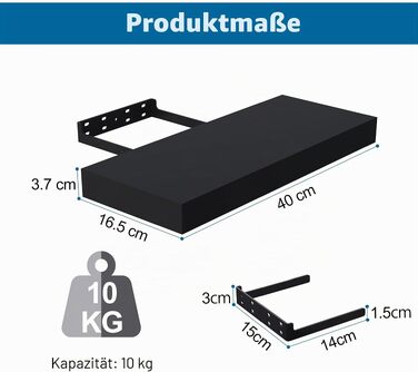 Плаваючі полиці BONTEC для ванної кімнати, 40.6 см, 2 шт., чорні, настінні, міцні, легкий монтаж, мінімалістичний дизайн, вантажопідйомність 10 кг кожна