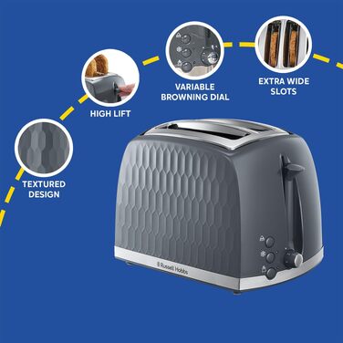Тостер Russell Hobbs 26071 на 4 тости, сірий, з широкими слотами та підйомом, сучасний дизайн