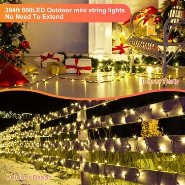 Гірлянда CORST 120 м, 800 LED, для вулиці та дому, тепле біле світло, електрична, для саду, ялинки, святкова