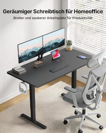 Регульований стіл HUANUO 160x80 см з USB-C/USB-A зарядкою, чорний. Висота 72-118 см, 4 режими пам'яті, кабель-менеджмент