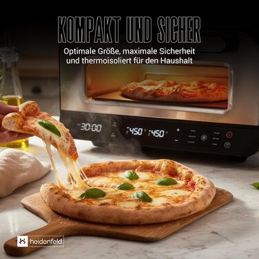 Електрична піч для піци Heidenfeld Pizzaboss, 1850 Вт, до 450°C, повний набір, сріблясто-чорний
