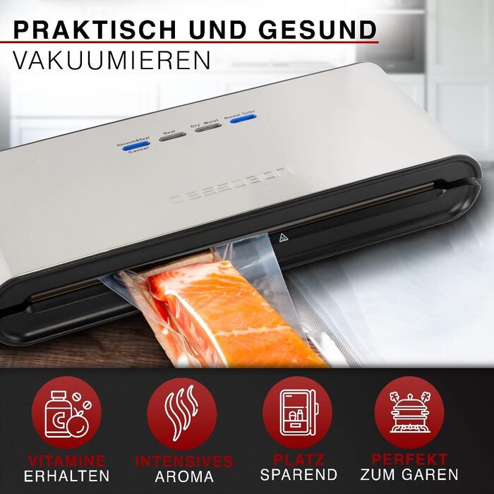 Вакууматор для продуктів C-VK 4000 з пакетами | Вакуумний пакувальник нержавіюча сталь, зберігає свіжість у 8 разів довше | Набір для запаювання харчових продуктів