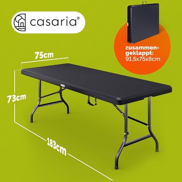 Розкладний садовий стіл CASARIA® 183x75 см, антрацит, на 8 осіб