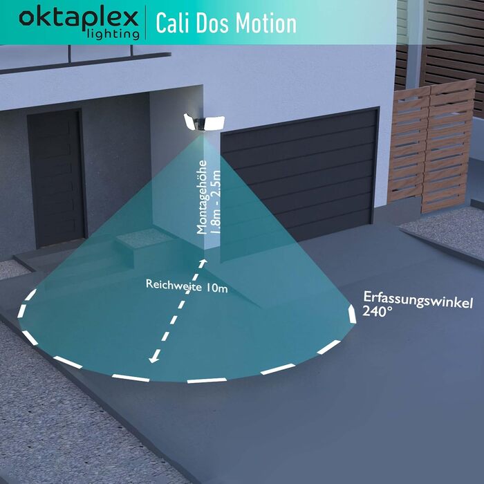 Світлодіодний вуличний прожектор Oktaplex Cali Dos Motion з датчиком руху, 40W, 3000K (тепле біле світло), IP65, дві голови, антрацит