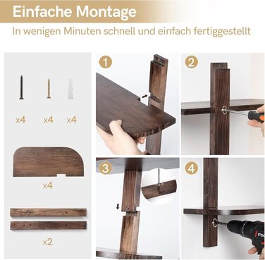 Настінна полиця Afuly Wandregal Holz Vintage, 4-х рівнева, коричнева – підвісна полиця з масиву дерева для ванної, кухні, вітальні