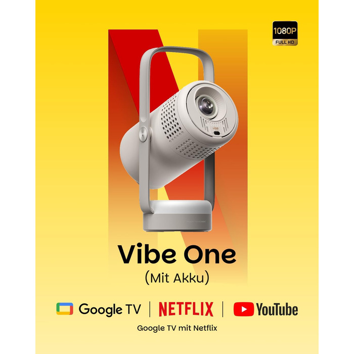 XGIMI Vibe One: Портативний міні-проектор 1080p з Google TV, JBL аудіо, автофокусом та автокорекцією трапеції (Cloud Ash)