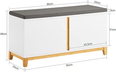 Біла лавка для взуття SoBuy FSR117-W з сидінням і місцем для зберігання, вузька шафа для взуття, 90x46x34 см, ДСП