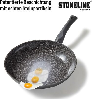 STONELINE керамічний набір каструль для індукції, 16 предметів, антипригарне покриття без PFAS, зі скляними кришками та частками натурального каменю, чорний