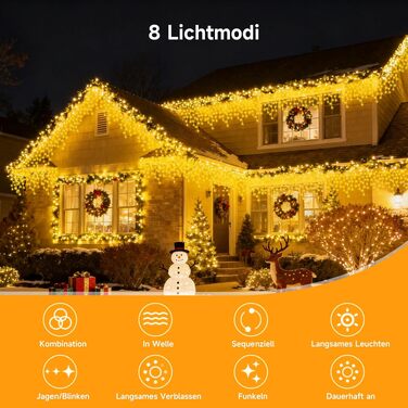 Світлодіодна гірлянда-сосульки WOWDSGN 17м (515 LED), водонепроникна IP44 для вулиці та дому, 8 режимів роботи з таймером, святкова ілюмінація для даху та тераси