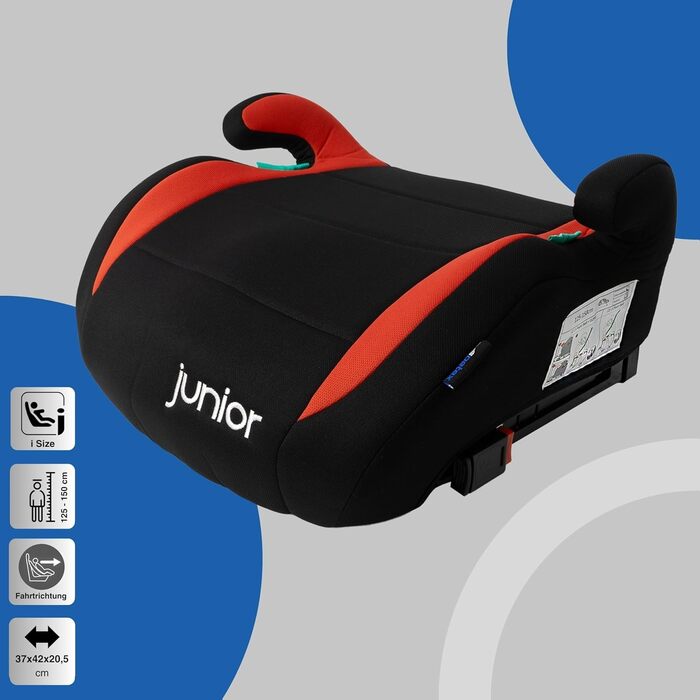 Дитяча автокрісло-підставка PETEX Max Plus з Isofix, i-Size ECE R129, для дітей 7-12 років, зріст 125-150 см, червона