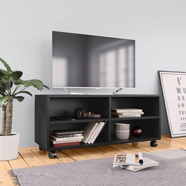 Тумба для телевізора на колесах vidaXL, чорна, 90x35x35 см, ДСП, низький телевізійний стіл, меблі для ТВ, комод, HiFi шафа