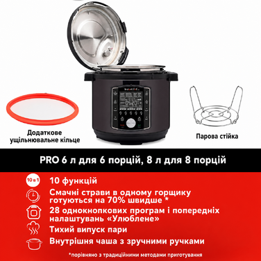 Мультиварка Instant Pot Pro 10-в-1, 5,7 л, 1200 Вт, електрична, швидковарка, рисоварка, пароварка, для йогурту, стерилізатор, Sous Vide, чорна нержавійка