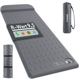 Самонадувний кемпінговий матрац KASIMO з ефектом пам'яті (Memory Foam), R-Value 9.5, потовщена туристична підстилка з подушкою для намету, авто та подорожей, сірий, одномісний
