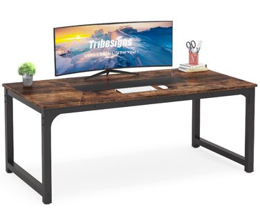 Письмовий стіл для комп'ютера та офісу Tribesigns, 180 x 90 x 77 см, робочий стіл для дому та конференцій, рустикальний коричневий