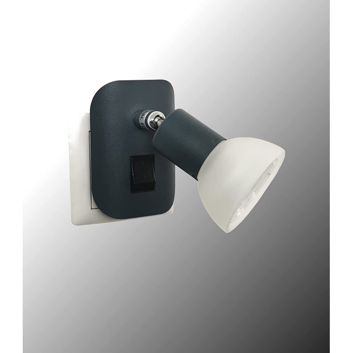 Комплект із 2-х LED нічників Trango 11-245, антрацит матовий, з вимикачем, скляний плафон, лампи GU10 3000K тепле світло, настінна лампа для кухні, читання, розетки