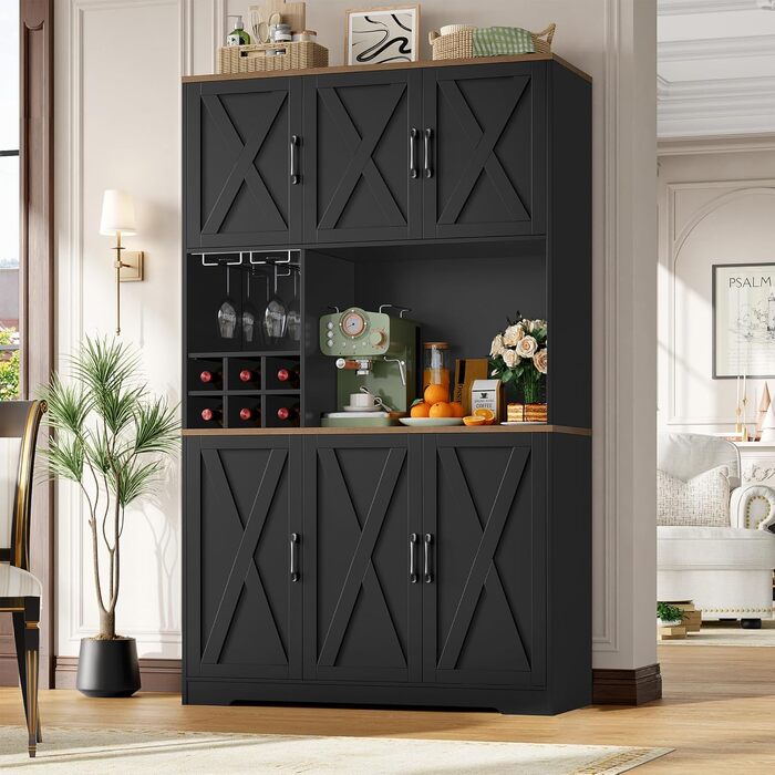 Кухонна шафа-буфет HOCSOK 106x180 см, білий колір, бічне sideboard з 6 дверцятами, знімним тримачем для пляшок та келихів, шафа для продуктів у вітальню та їдальню