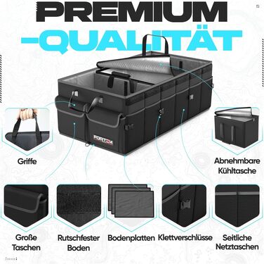 Органайзер у багажник автомобіля FORTEM Extra Extra Large (105L) — складана сумка-контейнер з відділеннями, протиковзаючим дном та ременями фіксації, чорний